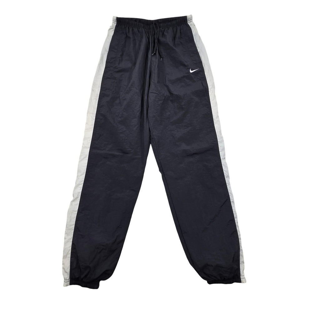 Vintage Nike Black Grey Nylon Track Pants XL Relaxed Fit Windbreaker White Tag